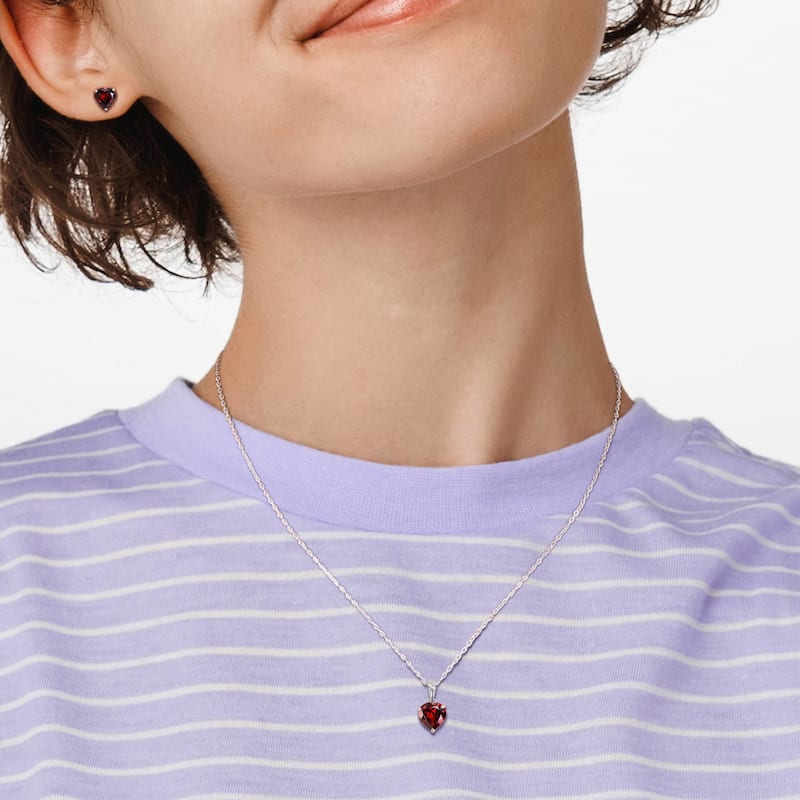 Miadora 5 4/5ct TGW Heart-Shape Garnet Set of Necklace and Earrings in Sterling Silver