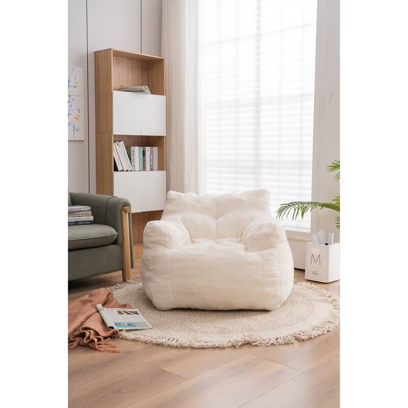 Ivory Teddy 39.37" Upholstered Bean Bag Chair with Memory Foam for Living Room