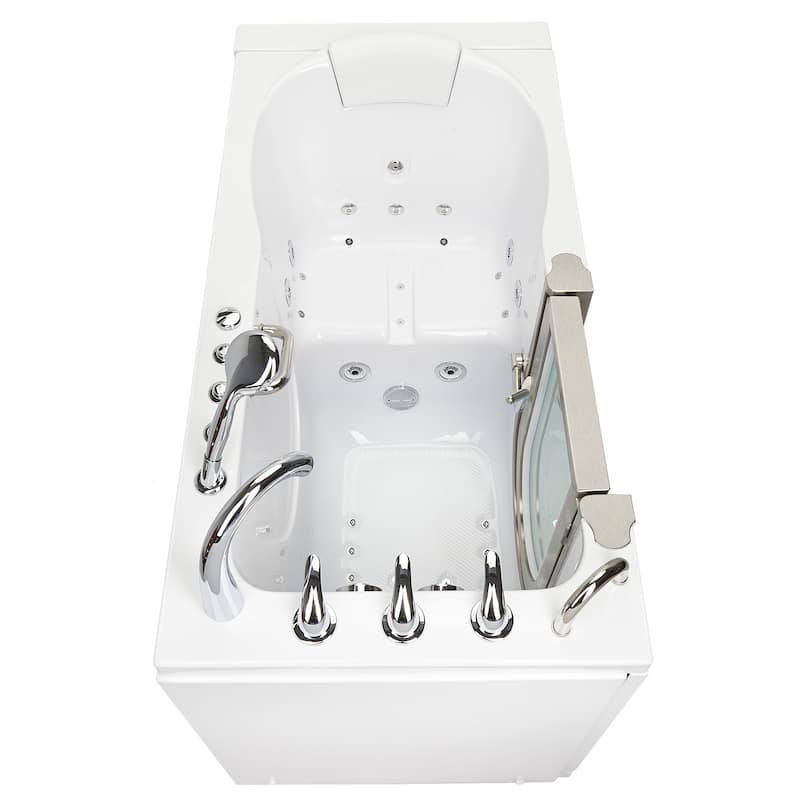 Ella Deluxe 30"x55" Acrylic Air and Hydro Massage Walk-In Bathtub, Inward Swing Door, 5 Piece Fast Fill Faucet, 2" Dual Drain - Heated Seat - Left Door