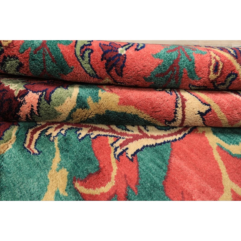 7'9''x9'10'' Hand Knotted Wool Teal-Green Arts & Crafts Boho Plush Pile Rug - 7' 9'' x 9' 10''