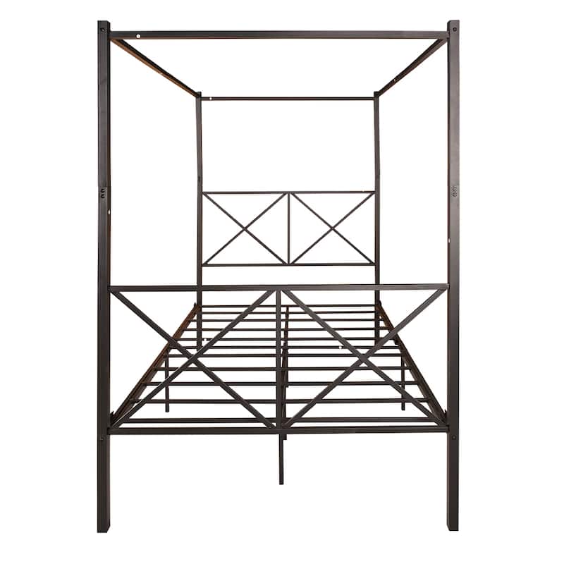 Metal Canopy Bed Frame, Platform Bed Frame with X Shaped Frame