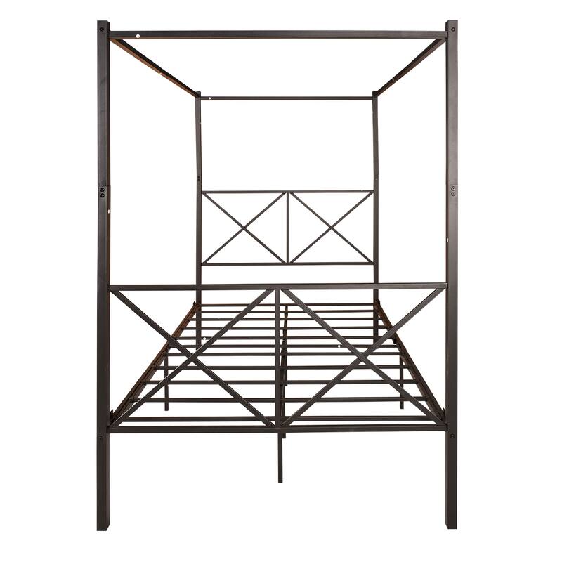 Metal Canopy Bed Frame, Sturdy Platform, X Shaped Frame, Upgrade Your Bedroom