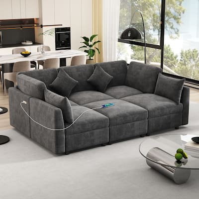 GDFStudio 85" U-shaped Sectional Modular Sofa Bed