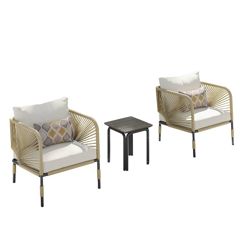 Corvus Serenity 3-piece Outdoor Chat Set with Sunbrella Pillows - White / khaki