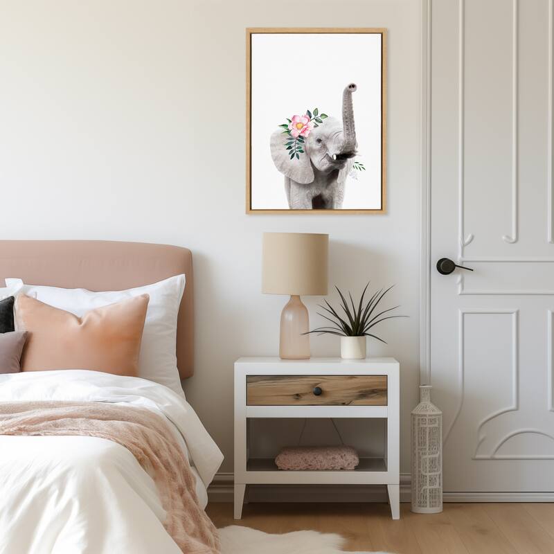 Kate and Laurel Sylvie Flower Crown Elephant Framed Canvas by Amy Peterson