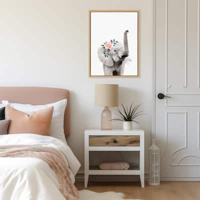 Kate and Laurel Sylvie Flower Crown Elephant Framed Canvas by Amy Peterson