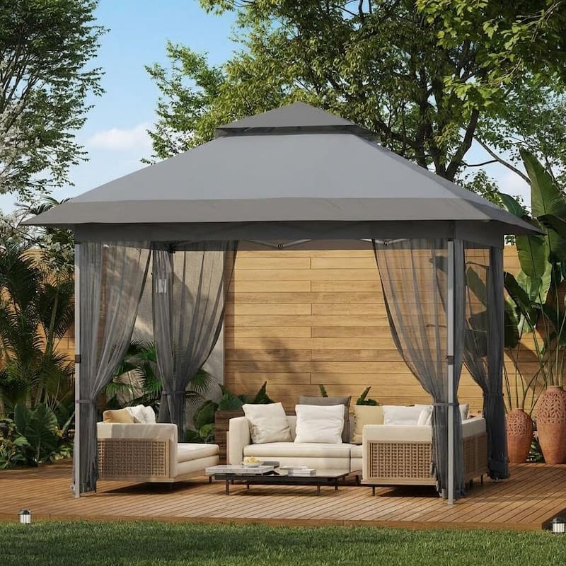 Modern Waterproof 10X10 Ft Instant Pop-Up Gazebo, All-Weather Canopy Tent for Patio, Garden, Backyard, Party - N/A - Grey