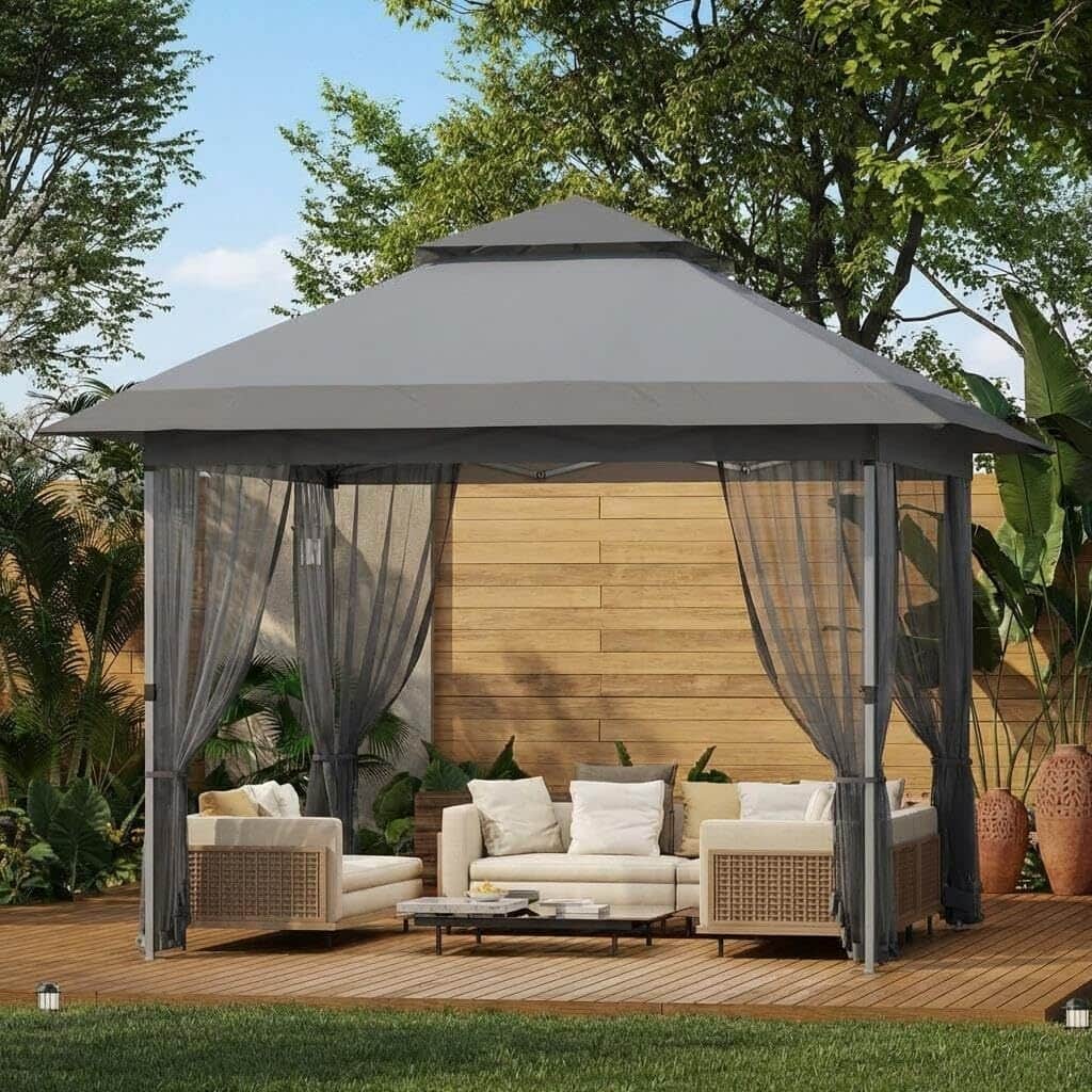 Modern Waterproof 10X10 Ft Instant Pop-Up Gazebo, All-Weather Canopy Tent for Patio, Garden, Backyard, Party - N/A