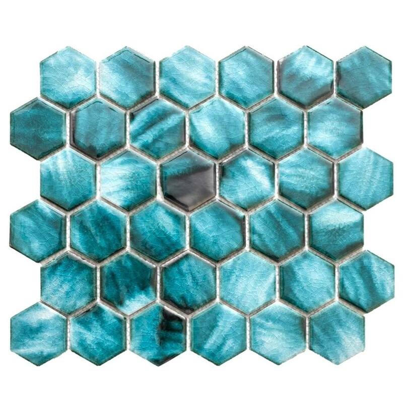 Agate 2x2 Glossy Porcelain Hexagon Mosaic Tile - Wall & Backsplash - 1 Sheet (0.91 Sq. ft.) - Azules