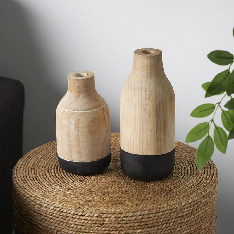Wood Colorblock Decorative Vase with Black Bases - Set of 2 Light Brown - Roche River Decor