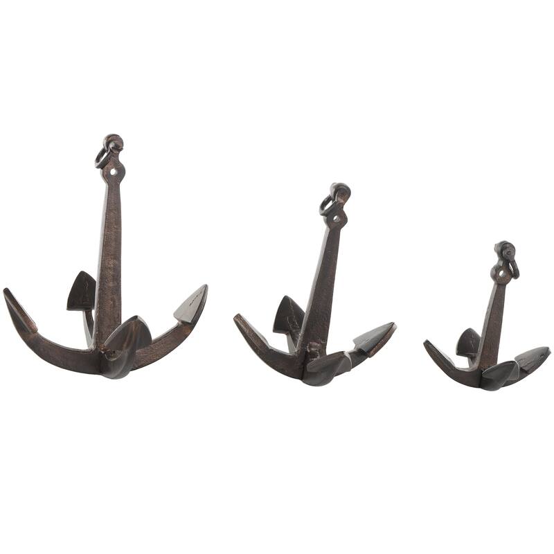 Aluminum Metal Anchor Weathered Decorative Sculpture with Hanging Hook - Set of 3 Copper - Roche River Decor - Copper