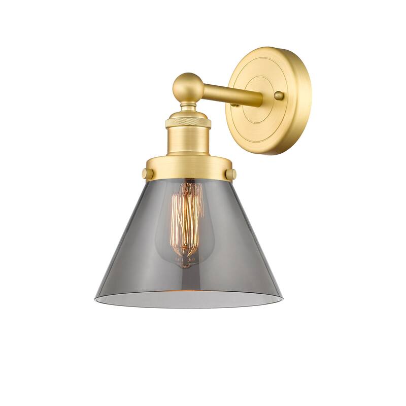 Innovations Lighting 616-1W-12-8 Cone Sconce Cone 12" Tall Wall Sconce - Satin Gold / Plated Smoke