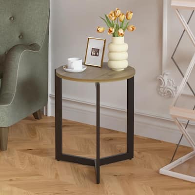 19.68''H Rustic Accent Round Side Table with Sturdy Metal Frame for Living Room