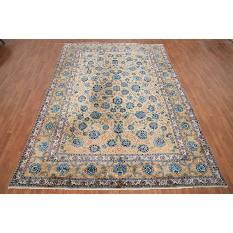 Hand Knotted Oriental 100% Kork Wool Carpet Traditional All-Over Peach Kashan Area Rug - 12' 0'' X 8' 7''