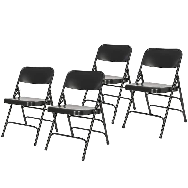 Hampden Furnishings Bernadine Collection All Metal Triple Brace Folding Chair, Pack of 4 - Black