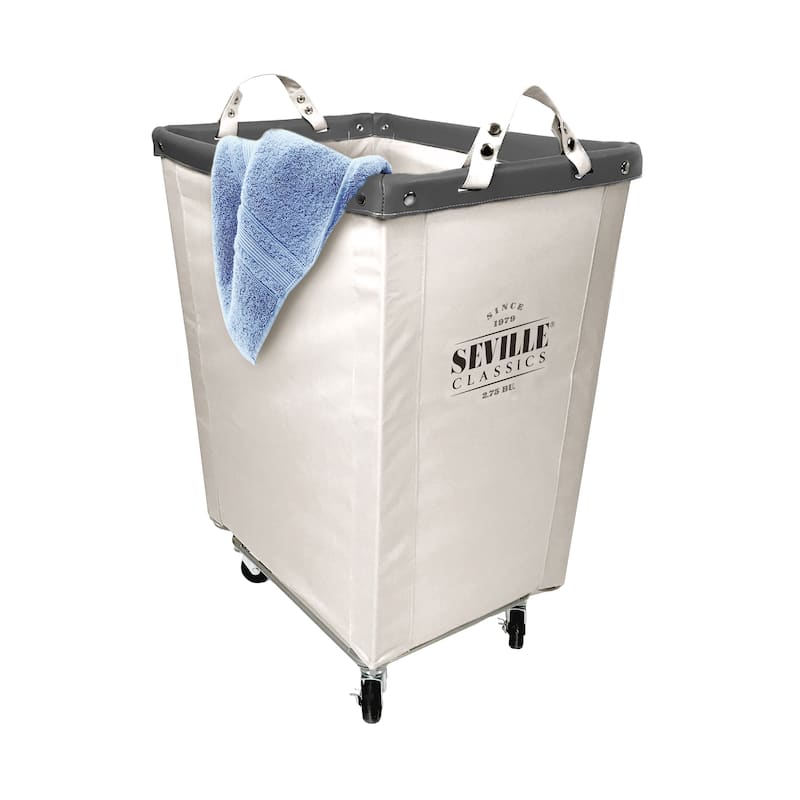 Seville Classics Commercial Grade Heavy-Duty Extra Large Canvas Laundry Basket Hamper with Wheels, 22" D x 16" W x 27" H - Off-White