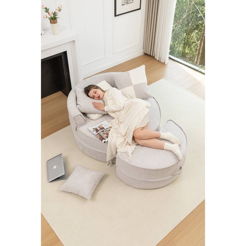 Comfortable Oversized Velvet Armchair with Ottoman and Multiple Pillows for Various Rooms
