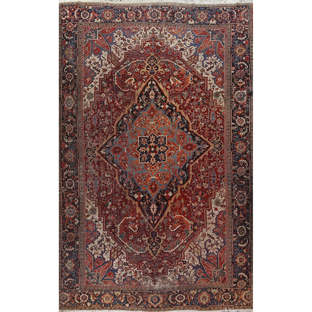 Antique Vegetable Dye Heriz Serapi Persian Wool Area Rug Hand-knotted - 11'7" x 15'10"