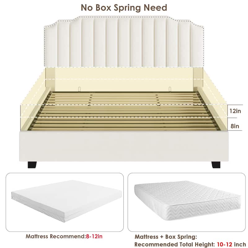 Velvet Upholstered Lift-up Platform Storage Bed