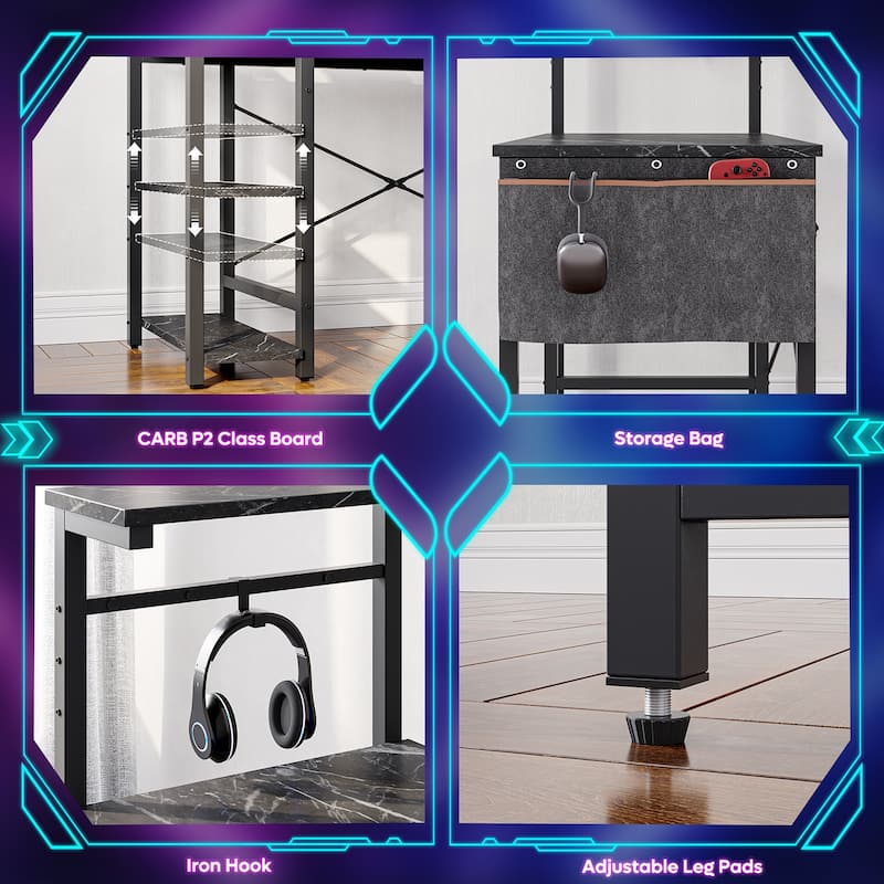 Computer Desk Home Office Desk with LED & Adjustable Shelves