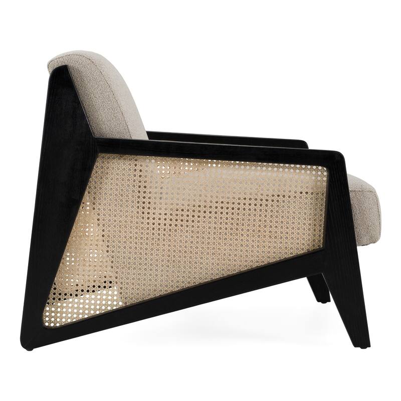 Kratz Modern Beige Fabric & Rattan & Black Walnut Accent Chair