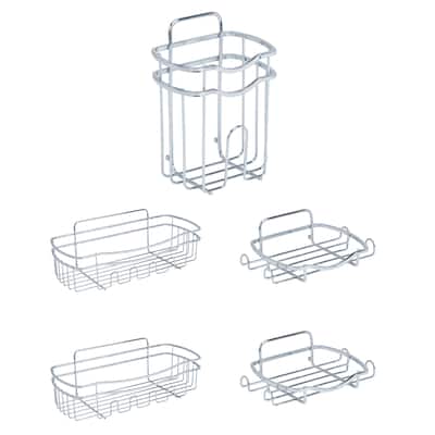 Bath Bliss 5 Piece Adhesive Shower Caddy Organizer in Chrome