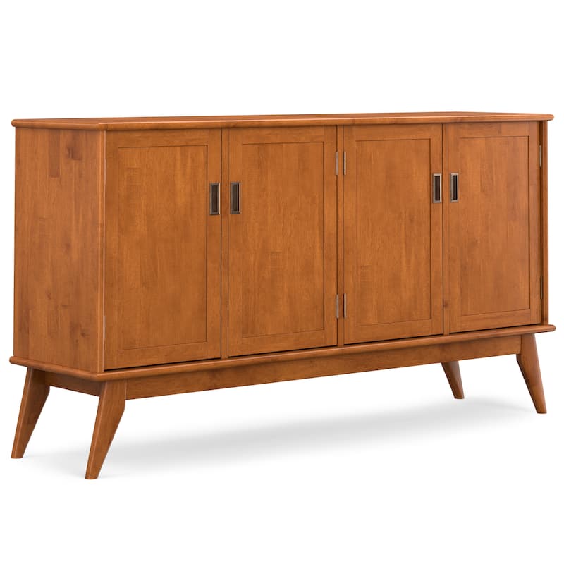 WYNDENHALL Tierney SOLID HARDWOOD 66 inch Wide Rectangle Modern 4 Door Sideboard Buffet in Teak Brown - 17" D x 66" W x 36" H