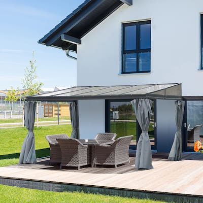 Outsunny 13' x 9.5' Outdoor Porch Patio Gazebo with Sloping Polycarbonate Roof, Durable Aluminum Frame, & Netted Curtain