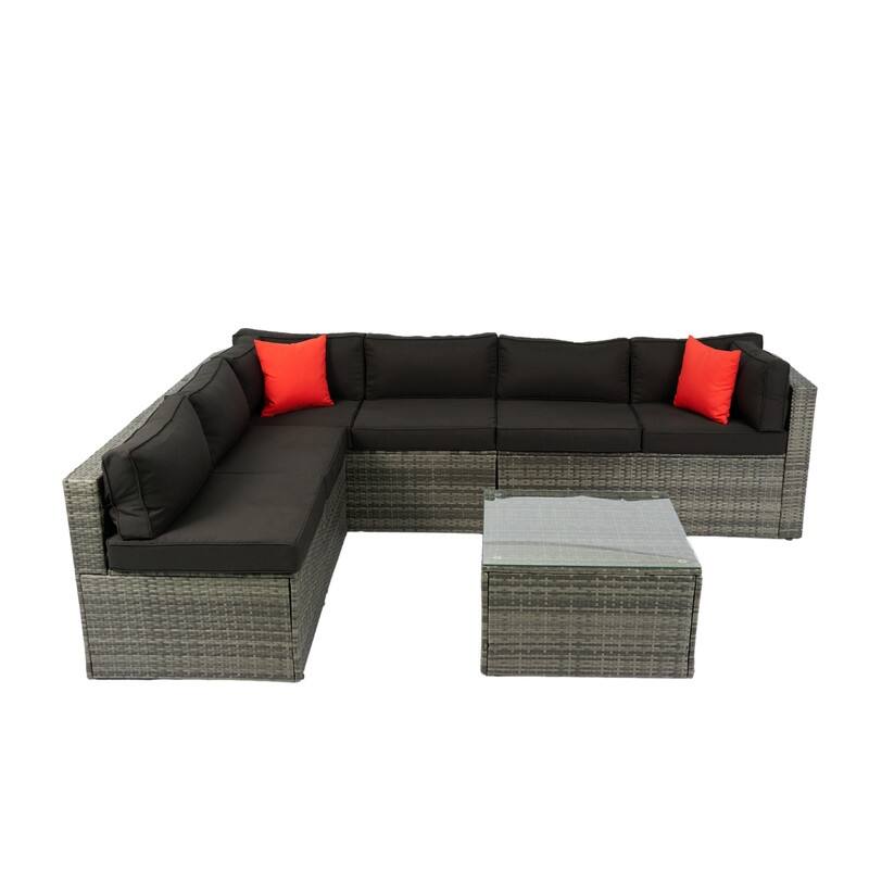 5 Pieces PE Rattan sectional Outdoor Furniture Cushioned U Sofa set with 2 Pillow