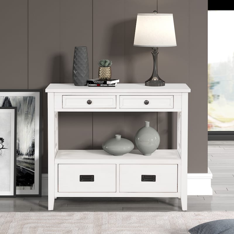 36" Wood Console Table with 4 Drawers & 1 Storage Shelf - White