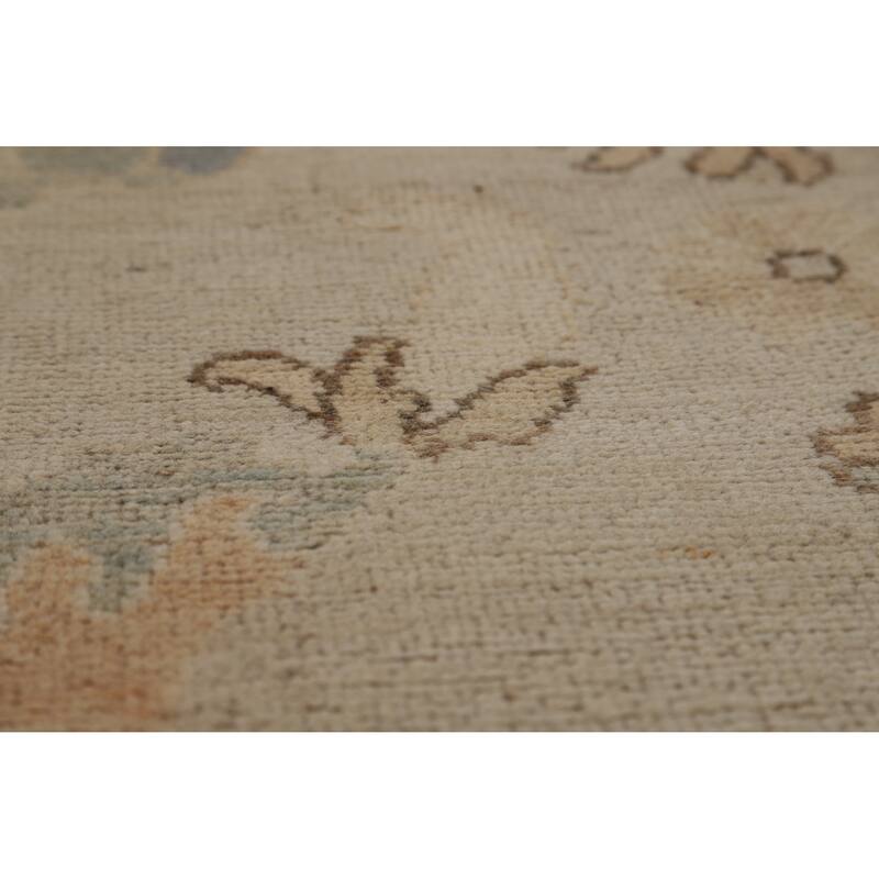 Transitional Beige Oushak Turkish Area Rug Hand-Knotted Wool Carpet - 7'11"x 9'11"