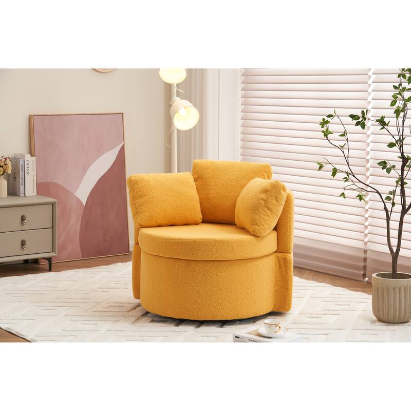 Teddy Fabric Swivel And Storage Chair With Back Cushion For Living Room