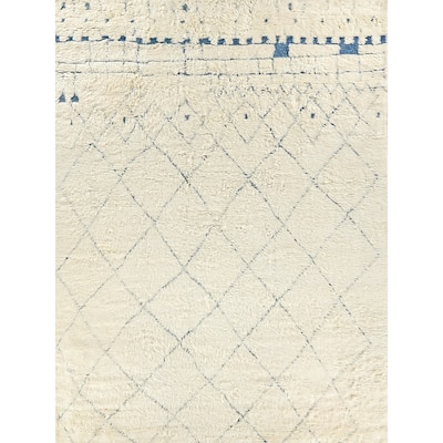 EXQUISITE RUGS Moroccan Hand-knotted New Zealand Wool Ivory/Blue Area Rug.