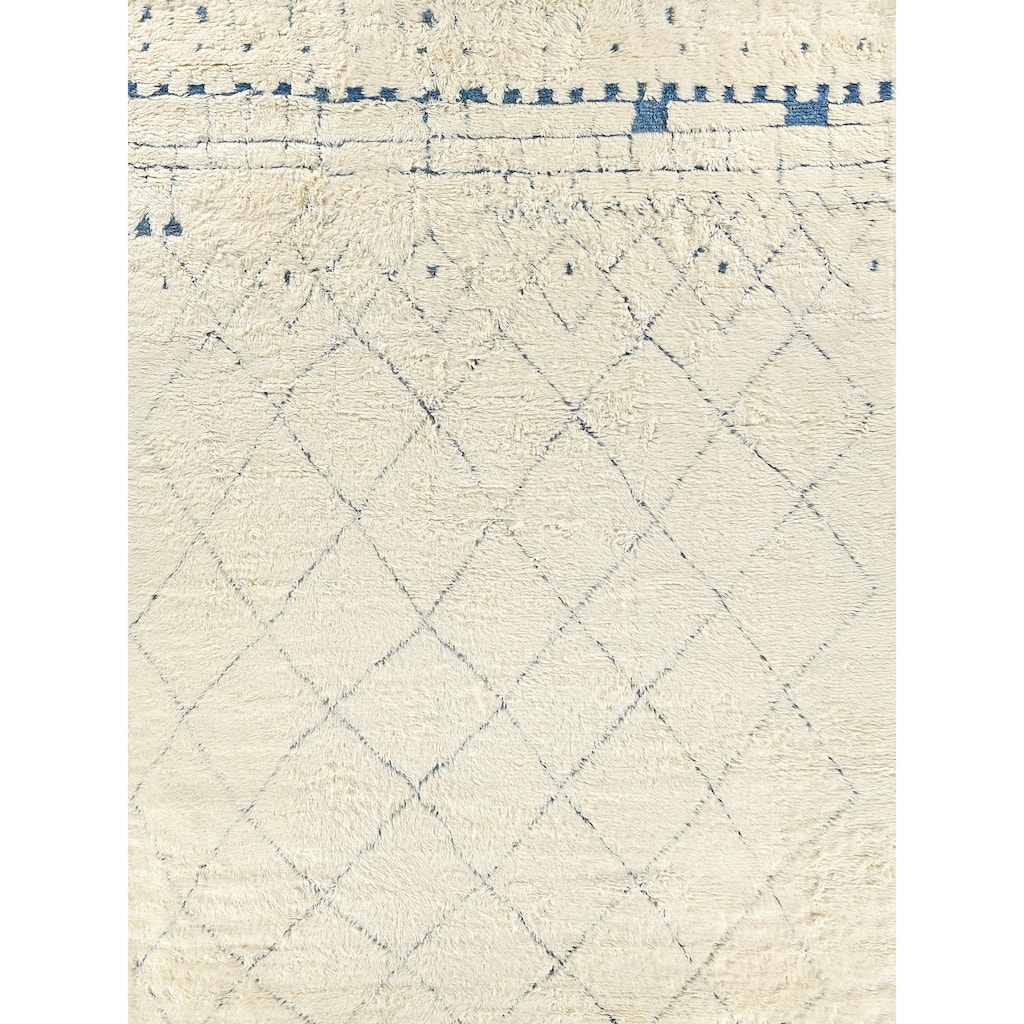 EXQUISITE RUGS Moroccan Hand-knotted New Zealand Wool Ivory/Blue Area Rug.