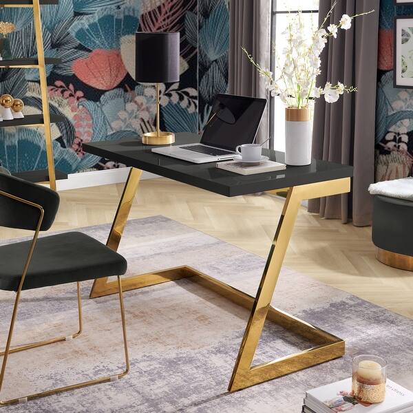 slide 1 of 37, Alohia High Gloss Lacquer Finish Writing Desk Stainless Steel Base