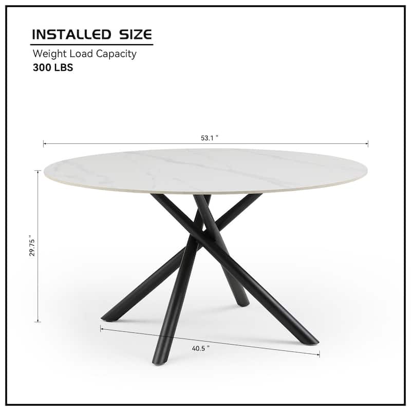 Modern Glam Marble Round Dining Table with Metal Cross Legs - 53inch