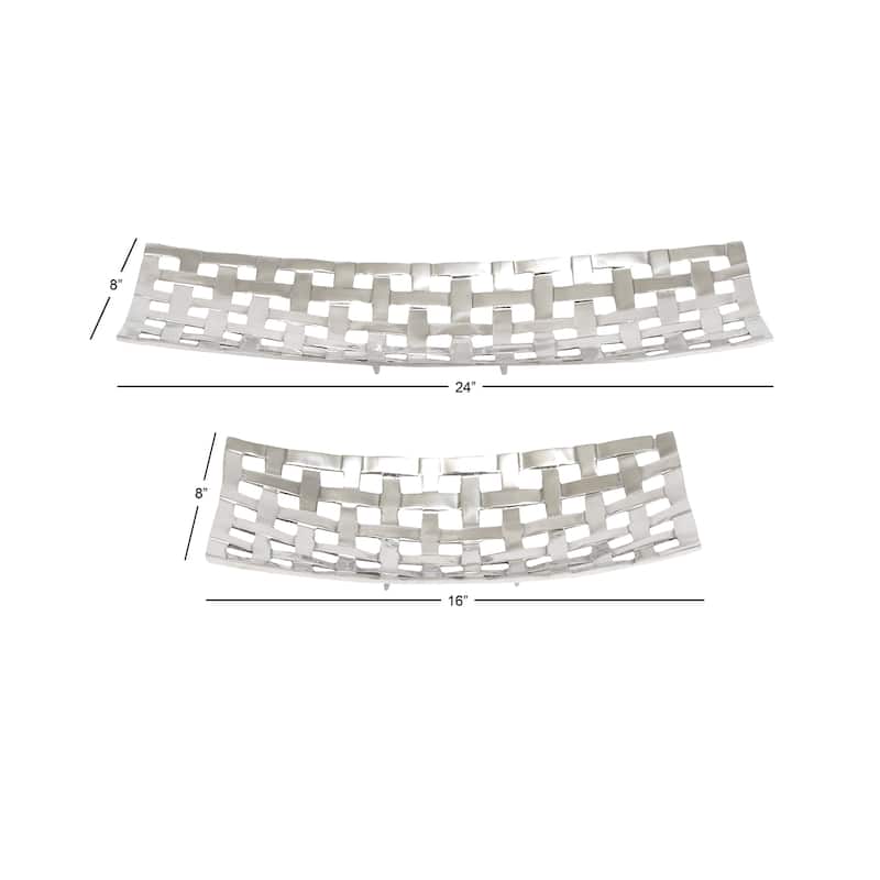 Aluminum Metal Tray with Grid Design - Set of 2 Silver - Roche River Decor - 9"W x 24"L x 3"H