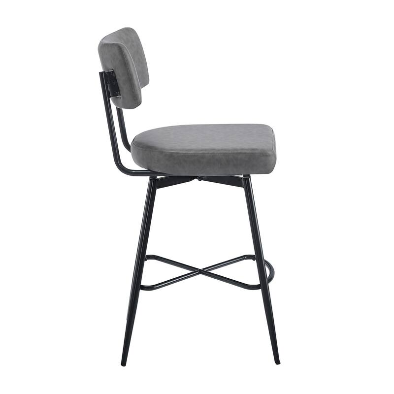 Roomfitters 26'' Retro Swivel Counter Stools, Set of 2 PU Leather Bar Chairs with Cushioned Seat and Iron Frame