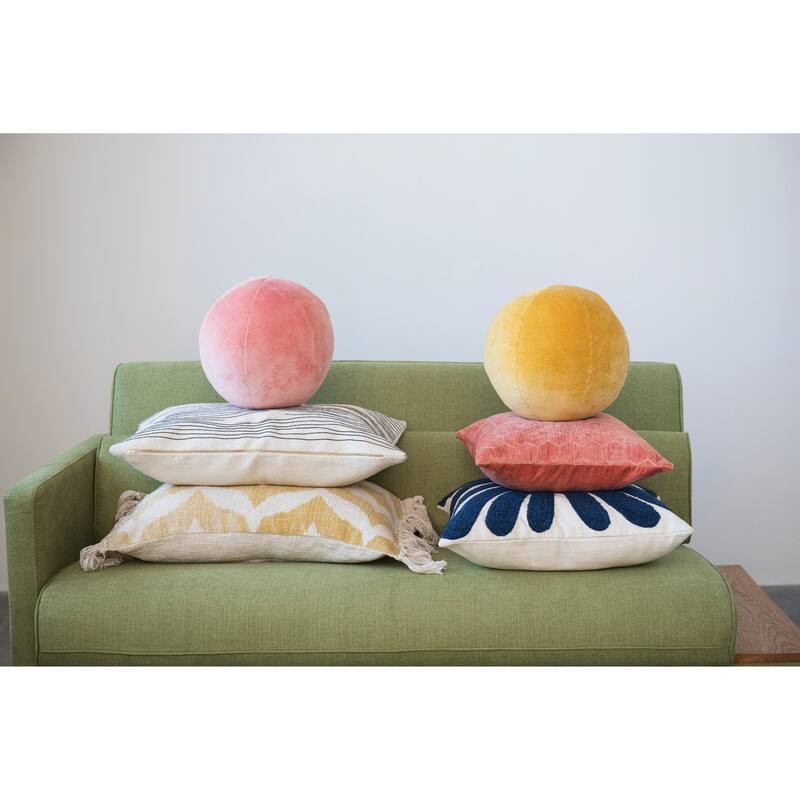 Cotton Slub Lumbar Pillow with Ikat Pattern and Tassels