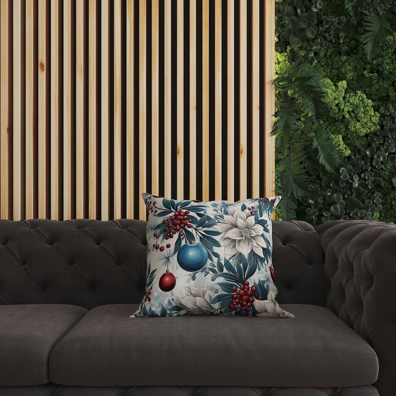 Blue And Red Festive Flurries Indoor/Outdoor Throw Pillow Zipper
