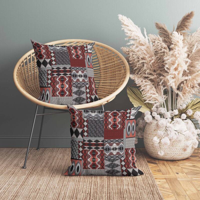 Patched Perfection Indoor/Outdoor Reversible Throw Pillow Gray and Red