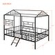 preview thumbnail 40 of 38, Creative Metal House Bed with Semi-enclosed House-shaped Frame, Ladder, Full-length Guardrail - No Box Spring Needed