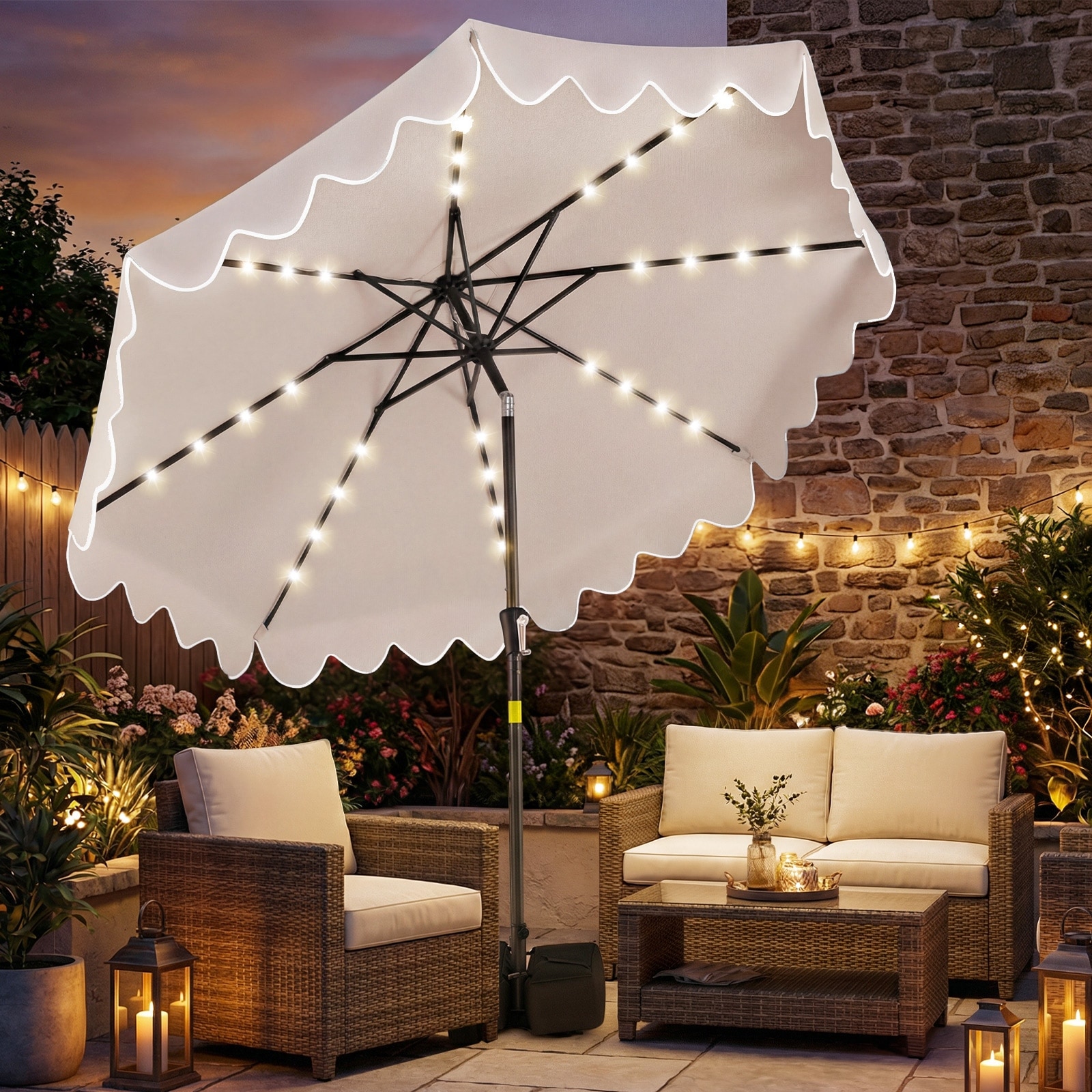 9ft patio umbrella with led lights Rectangle Solar Cantilever 9 x12 ft which could automatically charge during the day and illuminate your nights with a cozy glow Patio Umbrella LED Light Green