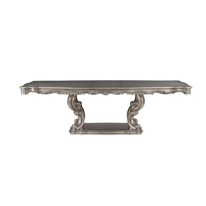 Aria 85-102 Inch Dining Table, Extendable Wood Top Classic Antique Platinum