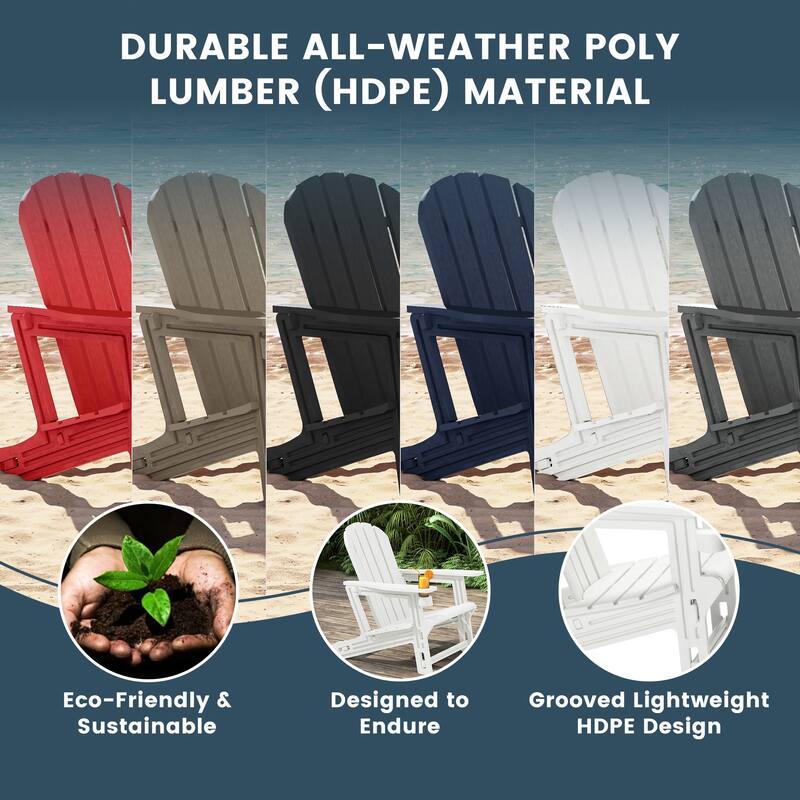 Polytrends Coastline Outdoor Poly Adirondack Chair with Side Table