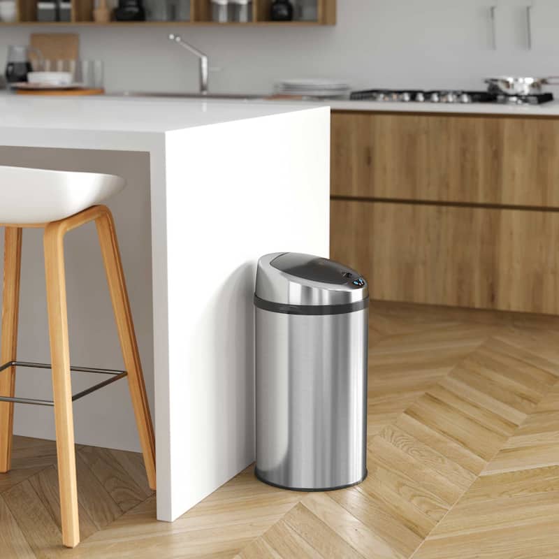 iTouchless 8 Gal Stainless Steel Round Sensor Kitchen Trash Can