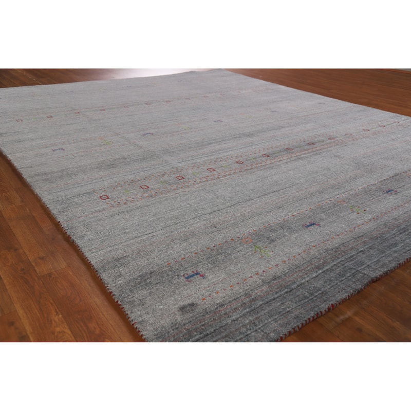 Hand Knotted Oriental 100% Wool Carpet Tribal Animal Pictorial Greys & Charcoal Gabbeh Area Rug - 9' 6'' X 7' 11''