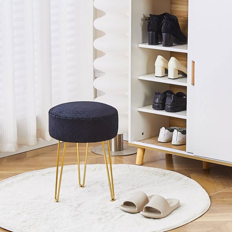 Modern Velvet Ottoman Footstool with Cushioned Seat and Metal Frame for Bedroom or Living Room - 13”L x 13”W x 17”H