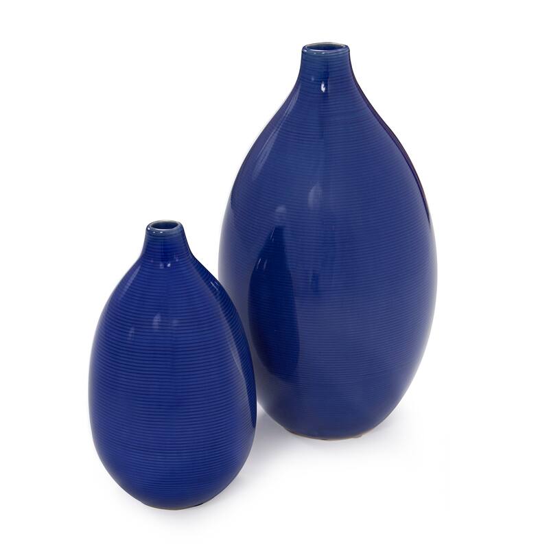 Allan Andrews Cobalt Blue Glazed Ceramic Vases Set of 2