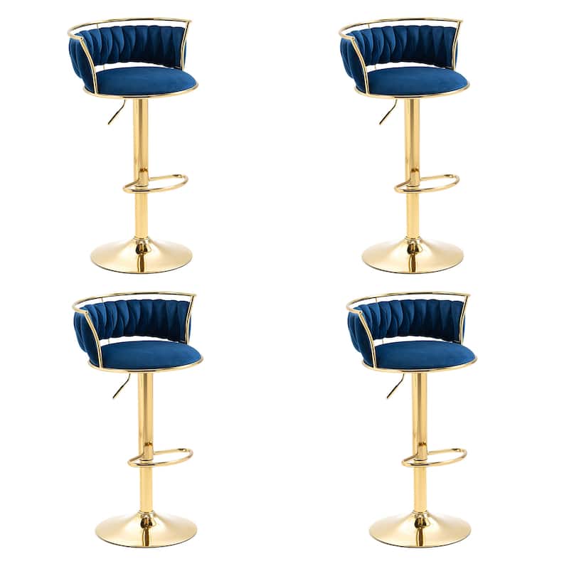 4 Set Modern Velvet Adjustable Swivel Bar Stools with Metal Frame